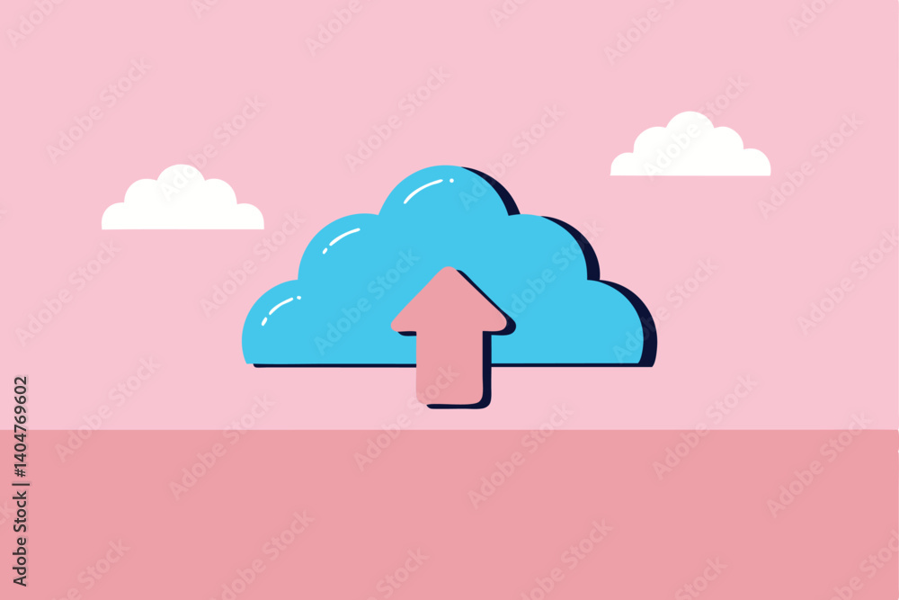 Simple Cloud Uploading Vector Illustration On A Pink Background Concept For Technology Simple Cloud Uploading Vector Illustration On A Pink Background Concept For Technology
