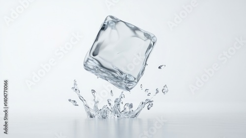 Obraz na płótnie Falling ice cube, isolated on white background, full depth of field w salonie