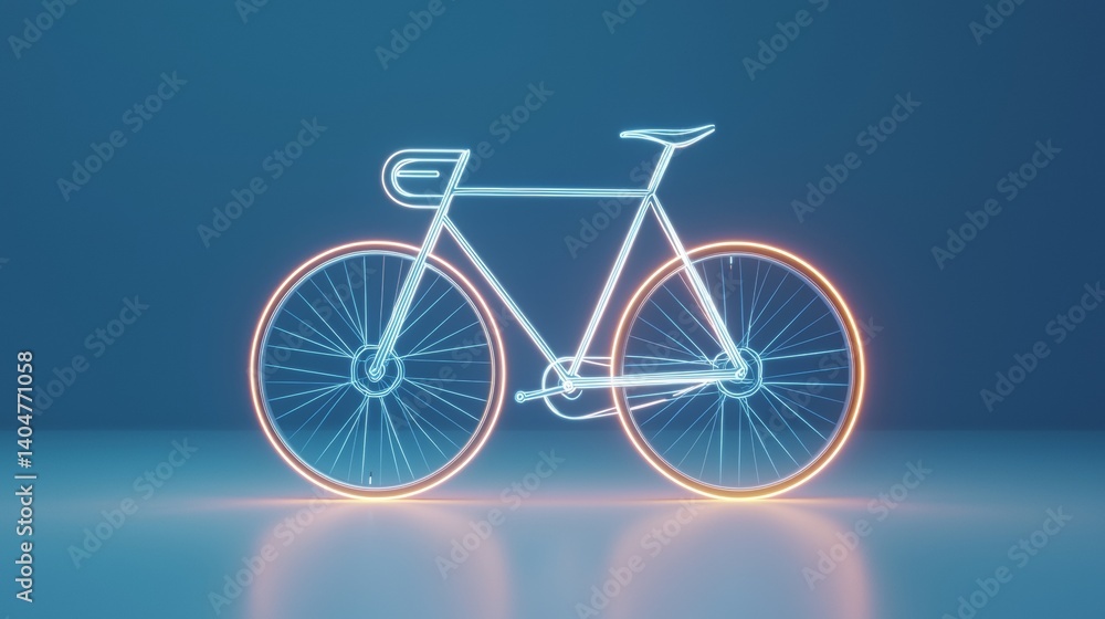 Fototapeta premium Modern bicycle design showcased with vibrant neon lighting in a minimalist setting at night