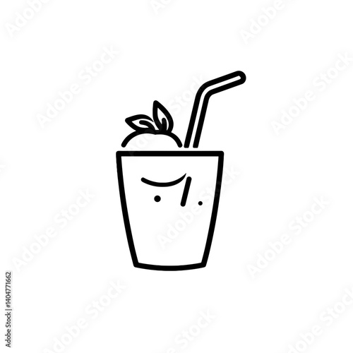 Fruit drink icon with straw in black outline on white background