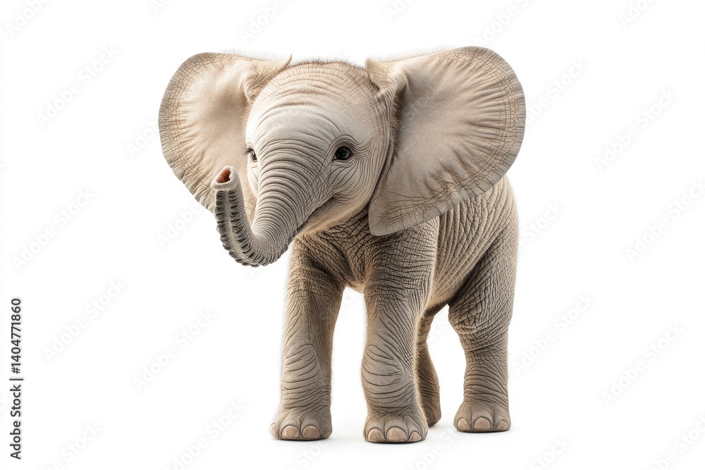 Obraz premium Baby Elephant Standing Isolated on White Background