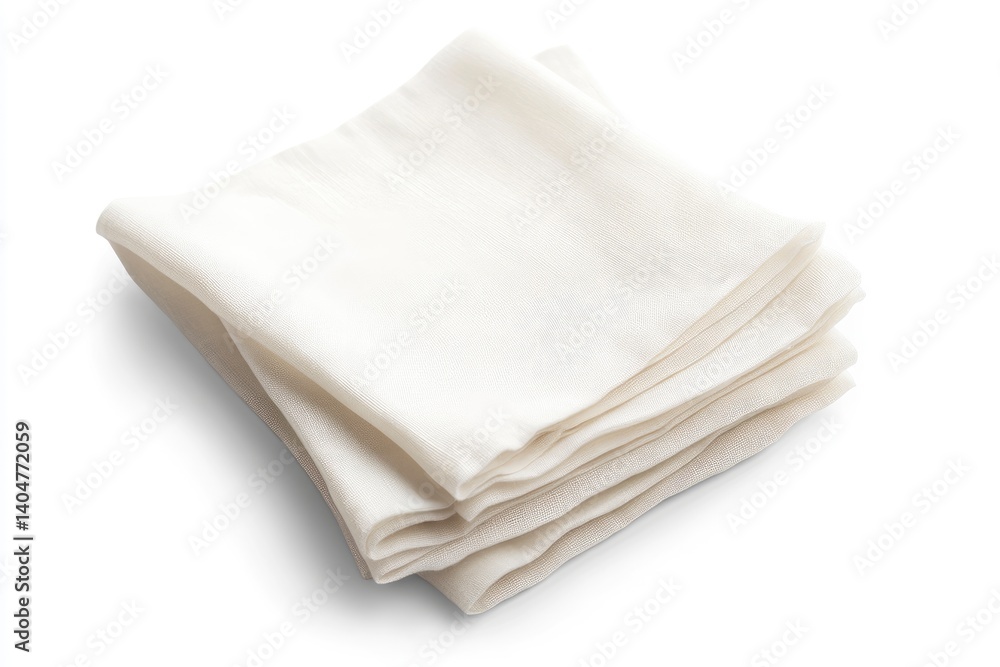 Folded White Cloth Napkins Stacked on White Background Folded White Cloth Napkins Stacked on White Background