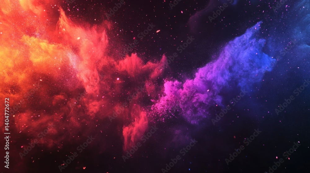Naklejka premium Abstract cosmic nebula with red, blue, and purple clouds and stardust.
