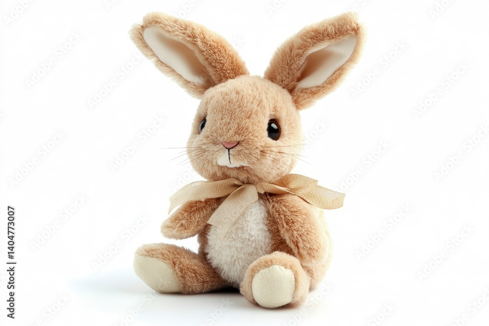 Obraz premium Stuffed Rabbit Sitting with Bow Isolated on White