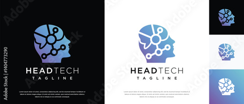 human head smart brain technology logo design template. human head, mind and technology logo icon