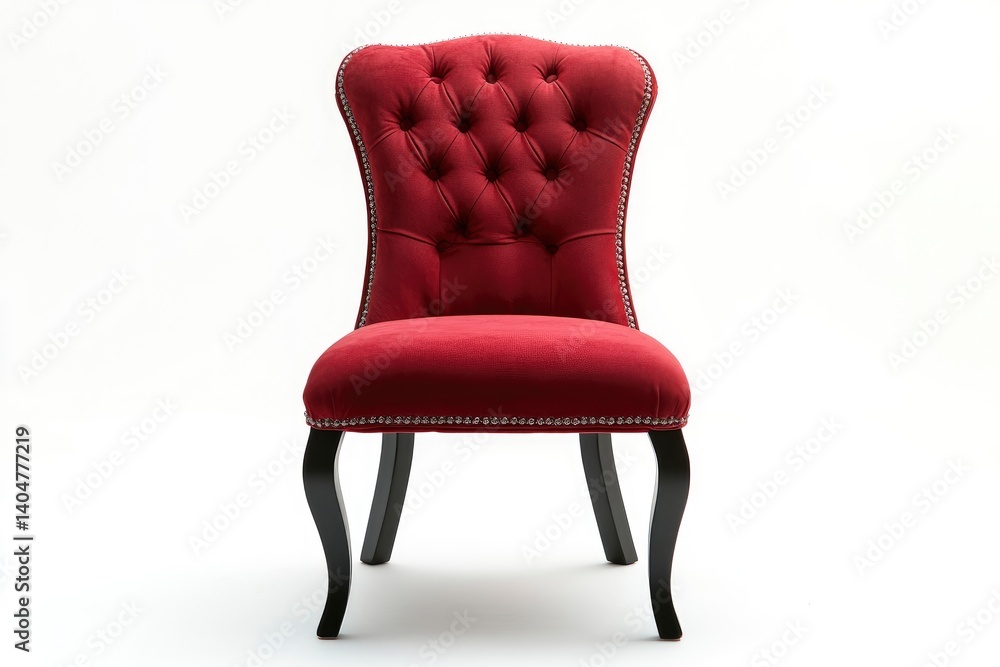 Fototapeta premium Elegant Red Velvet Chair with Tufted Back on White Background