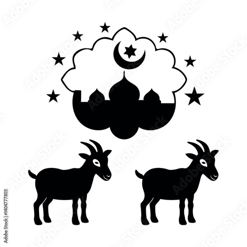Eid al Adha Goats Mosque Crescent Stars