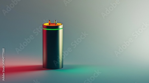Innovative battery charging device stands on a vibrant gradient background with colorful lighting effects