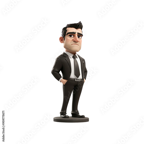 3D Render of a Serious Cartoon Businessman Figurine