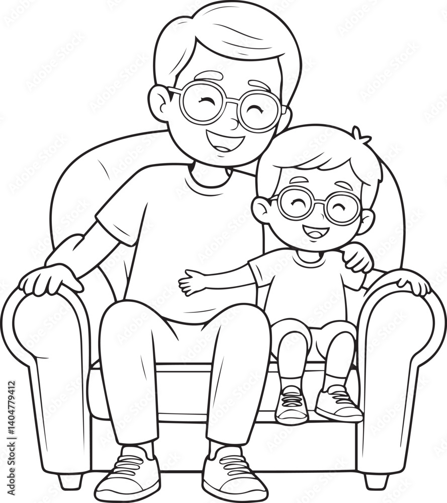 Father and Son Happy Moment Coloring Page line art Father and Son Happy Moment Coloring Page line art