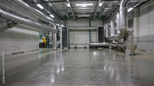 Wallpaper Mural Empty industrial warehouse with shiny concrete flooring and exposed hvac ducts Torontodigital.ca