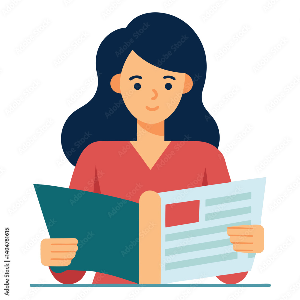woman-reading-newspaper-in-a-flat-design-vector image on white background woman-reading-newspaper-in-a-flat-design-vector image on white background