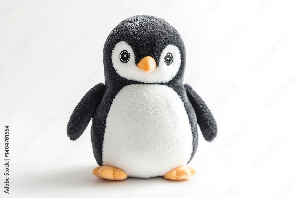 Obraz premium Cute Penguin Plush Toy Standing on White Background
