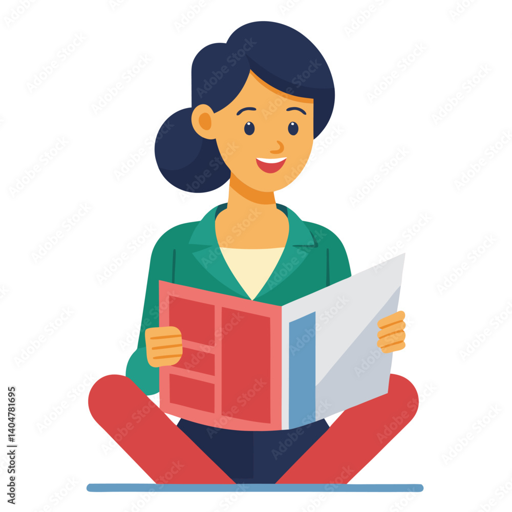 woman-reading-newspaper-in-a-flat-design-vector image on white background woman-reading-newspaper-in-a-flat-design-vector image on white background