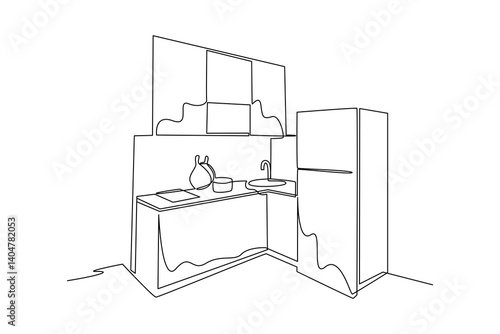 One single line drawing of kitchen set equipment. Minimalist kitchenware tools concept. Dynamic continuous line draw design graphic vector illustration.