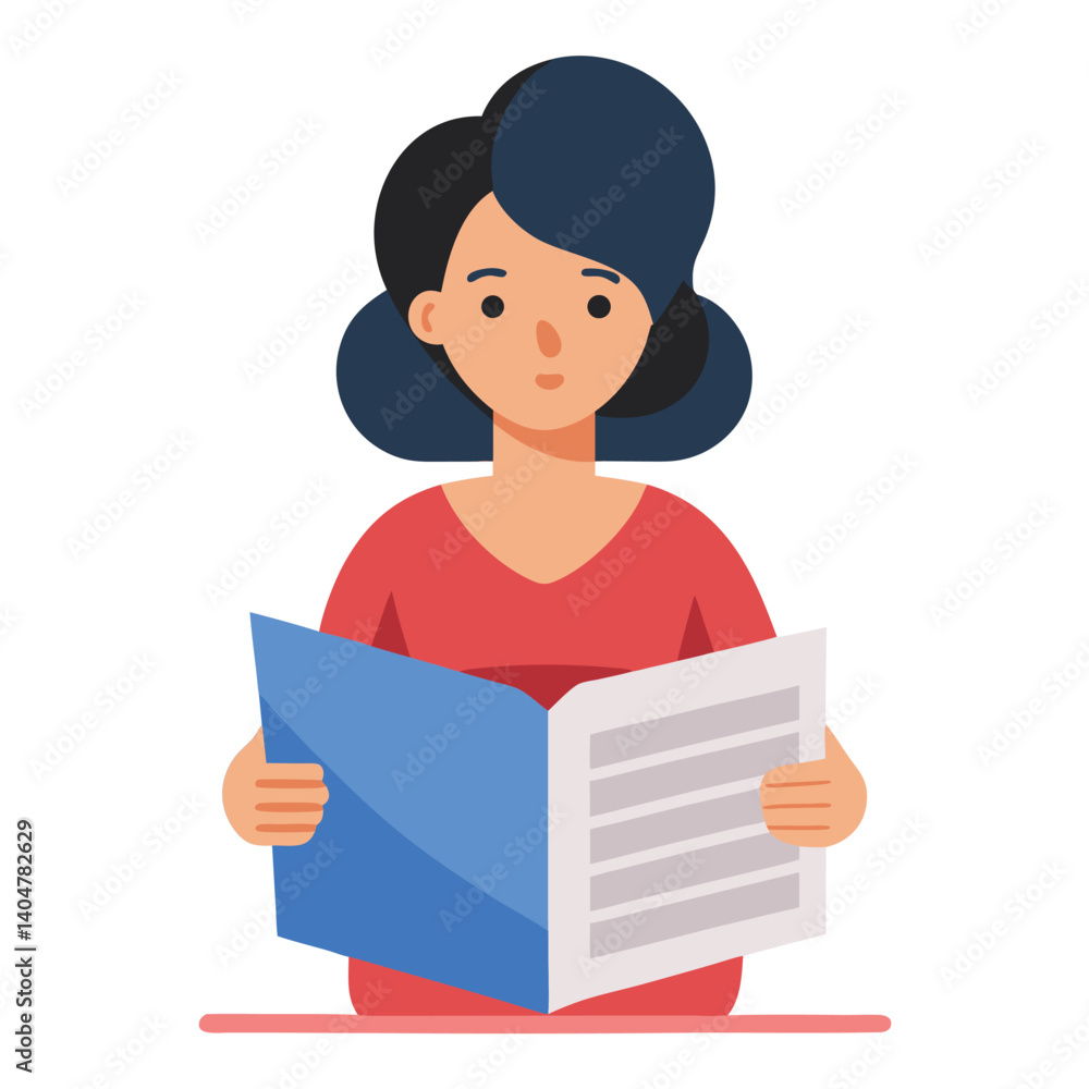 woman-reading-newspaper-in-a-flat-design-vector image on white background woman-reading-newspaper-in-a-flat-design-vector image on white background