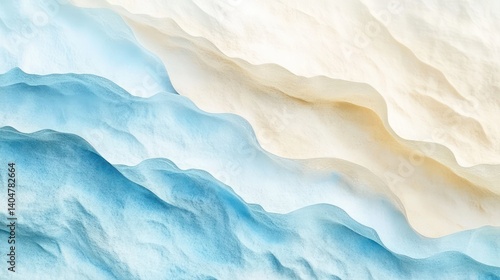 Soft rippling watercolor layers of sky blue and sandy beige, the pigments dispersing into each other like a gentle tide washing over a rough-textured canvas