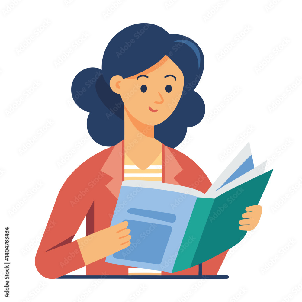 woman-reading-newspaper-in-a-flat-design-vector image on white background woman-reading-newspaper-in-a-flat-design-vector image on white background