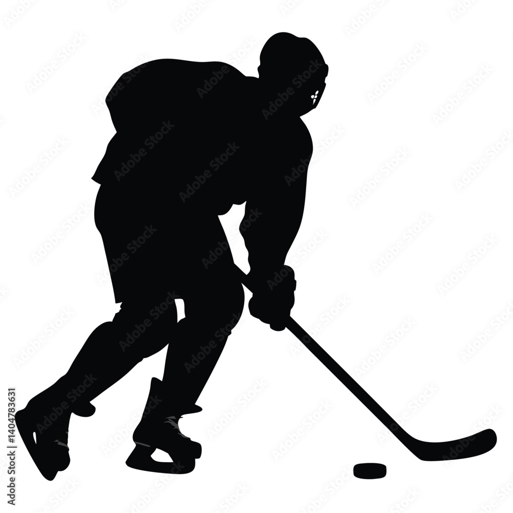 Ice Hockey Player Silhouette, Puck, Stick, Ready for Action, Transparent Background Ice Hockey Player Silhouette, Puck, Stick, Ready for Action, Transparent Background