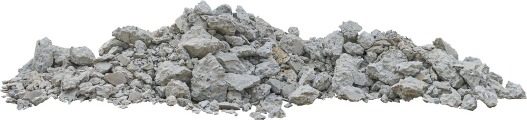 A large pile of rubble consisting of various sizes of broken concrete pieces, ideal for construction or recycling purposes