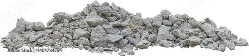 A large pile of rubble consisting of various sizes of broken concrete pieces, ideal for construction or recycling purposes