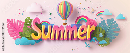 Summer Vacation Fun: Bold & Colorful Vector Design with Tropical Leaves