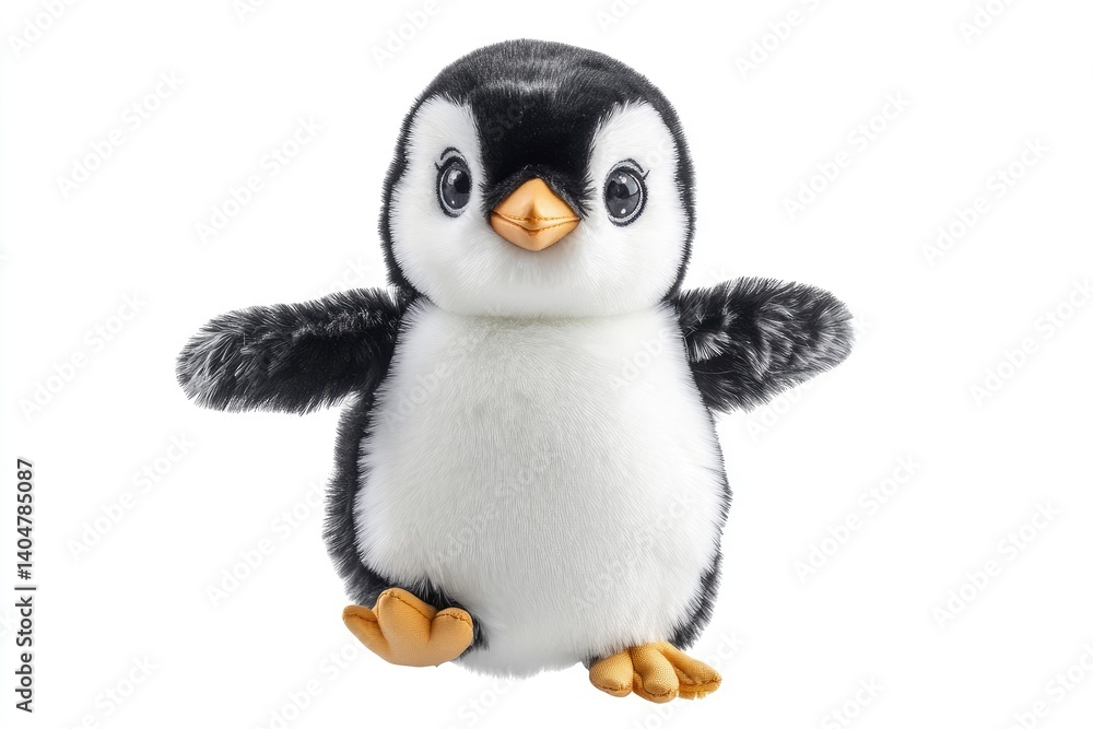 Fototapeta premium Cute Penguin Plush Toy on White Background Soft and Playful