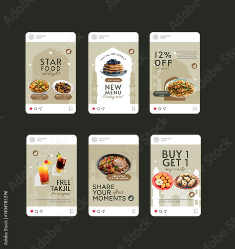 Diverse Ramadan Food and Drink Social Media Story Templates for Promotions and Greetings





