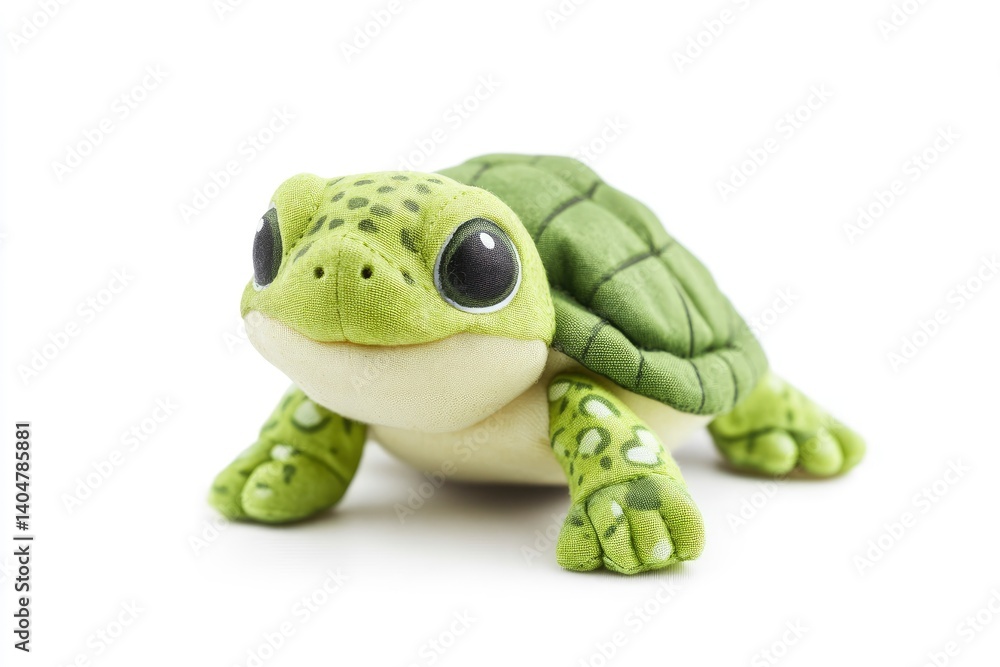 Fototapeta premium Cute Green Turtle Plush Toy on White Background