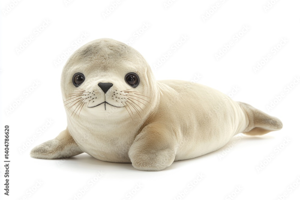 Cute Seal Stuffed Animal Lying Down on White Background Cute Seal Stuffed Animal Lying Down on White Background
