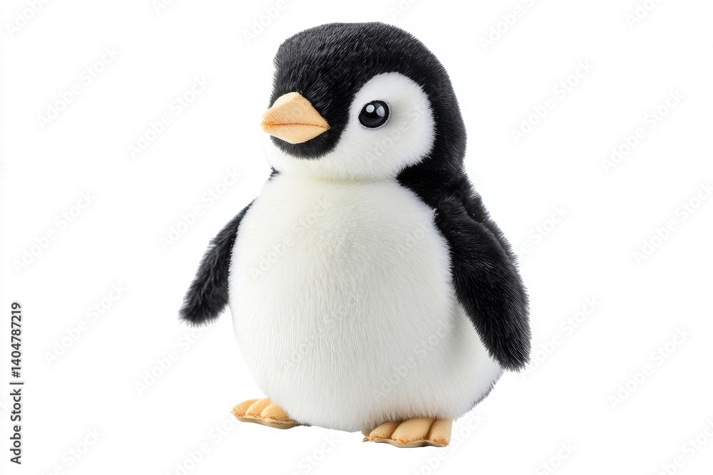 Fototapeta premium Plush Penguin Toy Standing on White Background