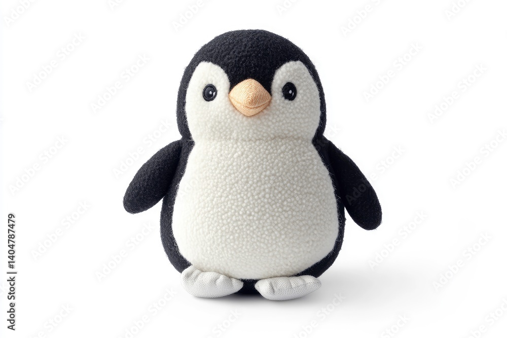 Fototapeta premium Penguin Stuffed Animal on White Background Cute Plush Toy