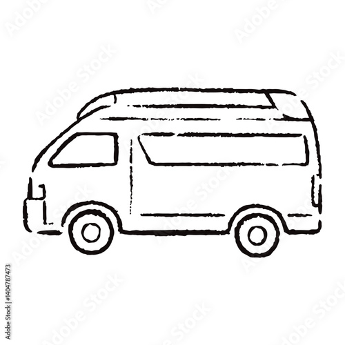 手描きの救急車のイラスト_白黒