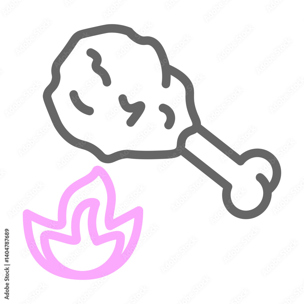 Fried Chicken Vector Line Lt Pink Grey Icon Design Fried Chicken Vector Line Lt Pink Grey Icon Design