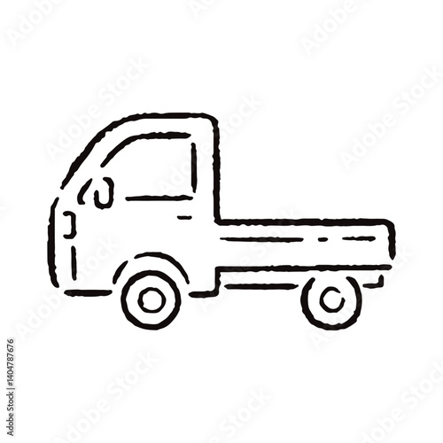 手描きの軽トラックのイラスト_白黒