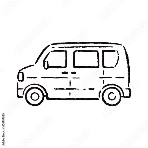 手描きの郵便車のイラスト_白黒