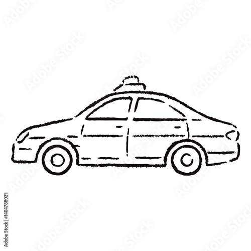 手描きのパトカーのイラスト_白黒