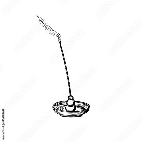 Incense stick on a stand drawing illustration. Aromatherapy scented Spa stick sketch engraving style vector. Hand drawn line art clipart