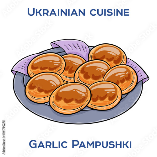 Garlic Pamushky: Soft, golden-brown Ukrainian bread rolls infused with garlic, perfect for soups or as a side dish.