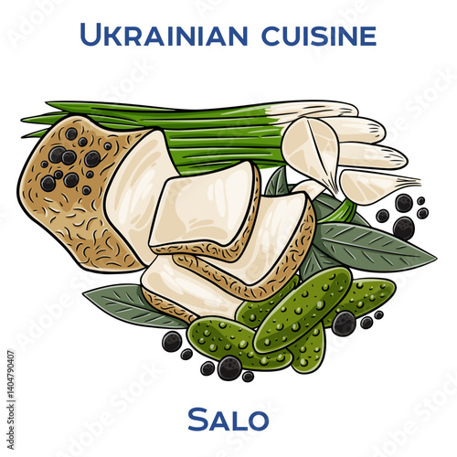 Salo is a traditional Ukrainian dish made from cured slabs of pork fat, often seasoned with garlic and spices.