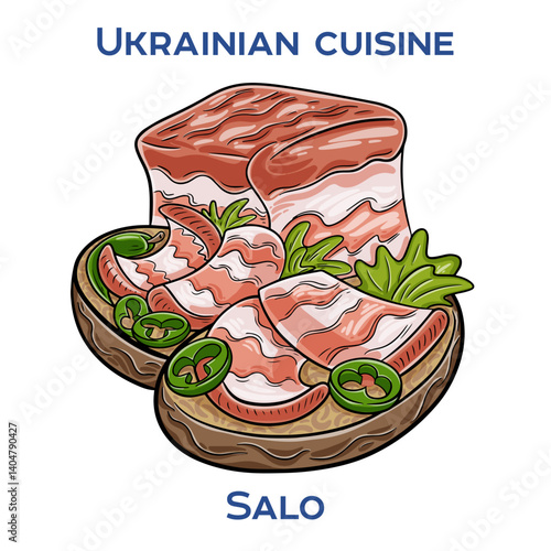 Salo is a traditional Ukrainian dish made from cured slabs of pork fat, often seasoned with garlic and spices.