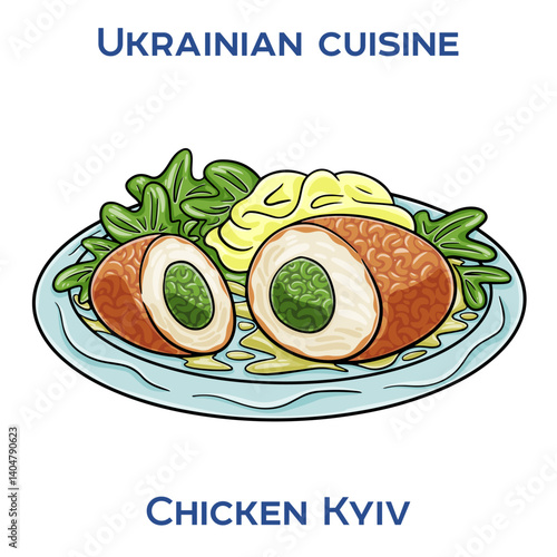 Chicken Kyiv. Breaded chicken fillet stuffed with garlic and herb butter, then fried.
