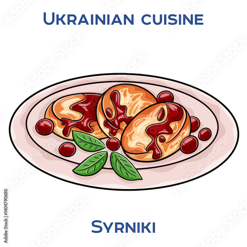 Syrnyky are fried quark pancakes, a traditional Ukrainian dish. They're typically served with sour cream, jam, or honey.