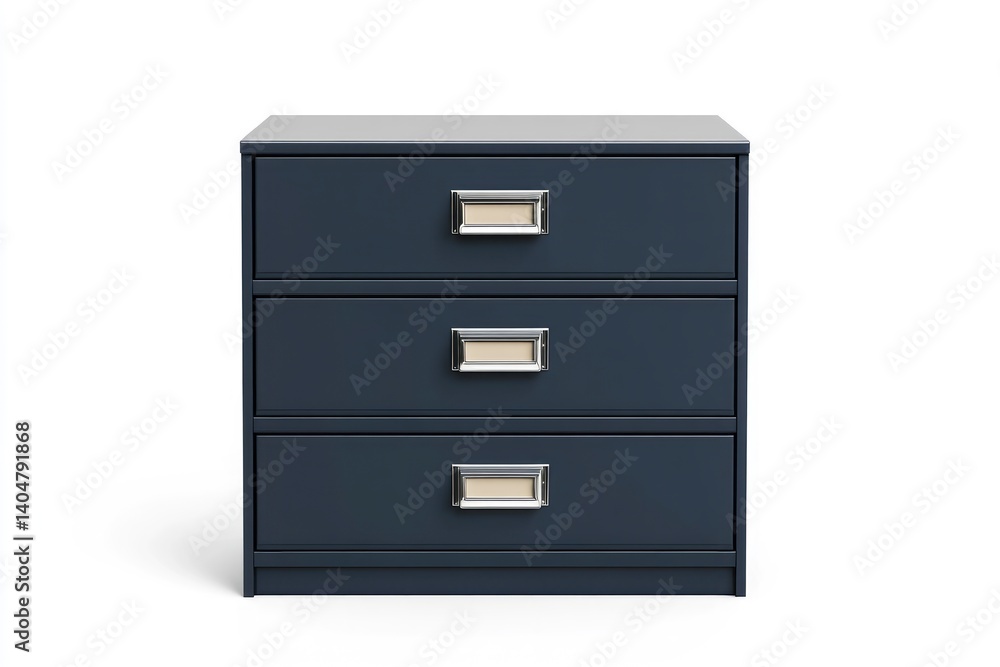 Dark Blue Dresser with Three Drawers on White Background Dark Blue Dresser with Three Drawers on White Background