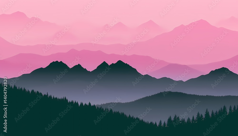 Fototapeta premium Serene mountain landscape with pink hues at sunset