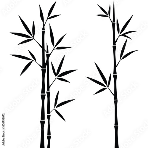 Simple black and white bamboo illustration, nature design.