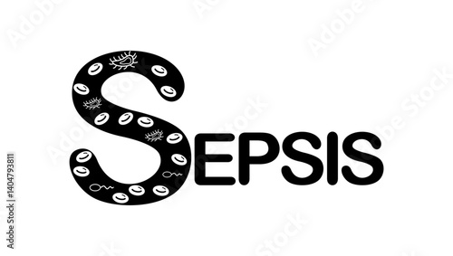 Sepsis lettering, black isolated silhouette