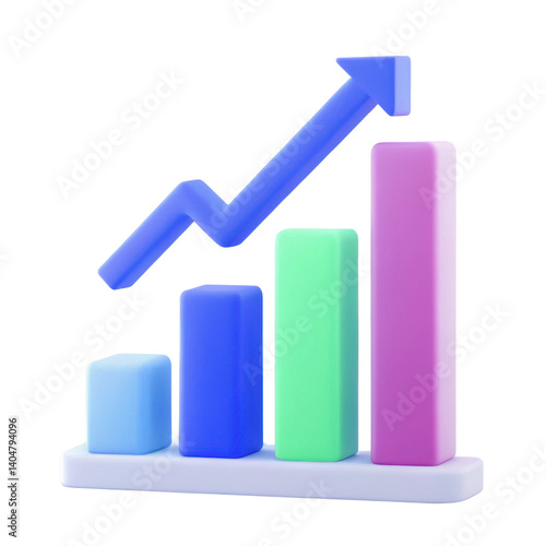 A colorful bar graph with an upward arrow illustrating growth trends in data.