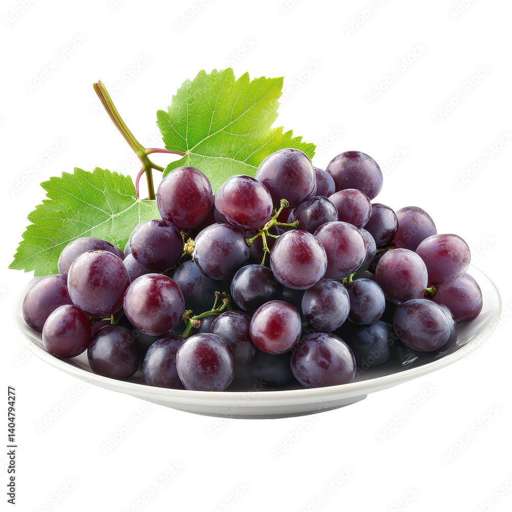 Fresh grapes displayed in a white plate against a clean background for culinary use and healthy snacking, Grapes in the plateisolated on white background Fresh grapes displayed in a white plate against a clean background for culinary use and healthy snacking, Grapes in the plateisolated on white background