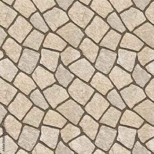 SEAMLESS PATTERN OF STONE PAVING made with stone blocks of irregular shape, called opus incertum, in a pedestrian zone - Concept useful for renderings applications